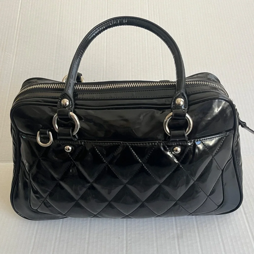 Vtg Coach 18675 Poppy‎ Liquid Gloss Quilted Patent Leather Black Satchel Purse